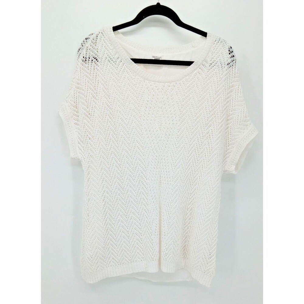 Westport White Crochet Open Knit Cardigan Boho Coastal Grandmother Summer XL
